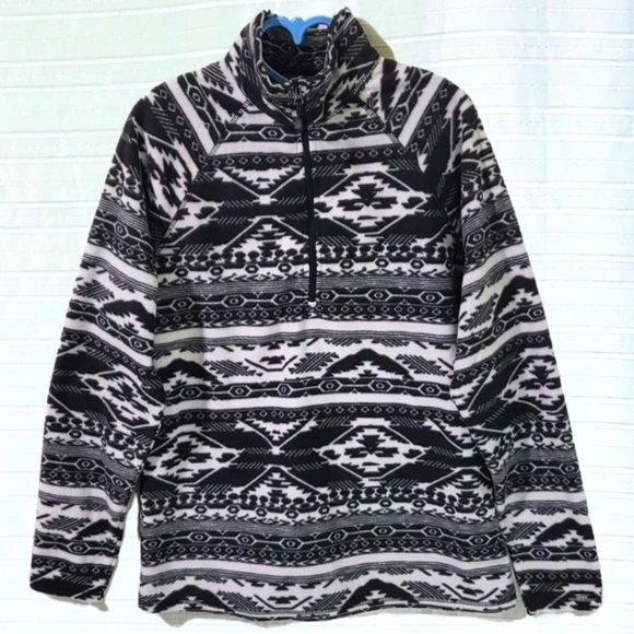 EDDIE BAUER 1/4 Zip Fleece Pullover Fossil Aztec Design Black White Women's M - Picture 3 of 7